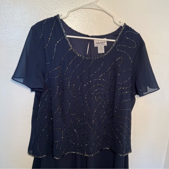 Vintage Anthony Richards Beaded Dance Dress Navy Blue - Picture 2 of 10